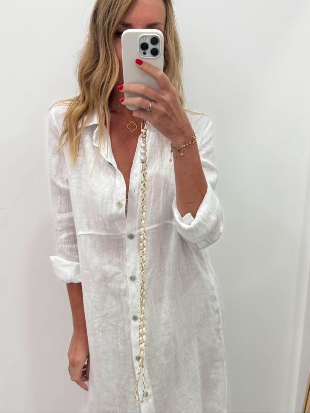 White Long Sleeve Button Front Hemp Tunic